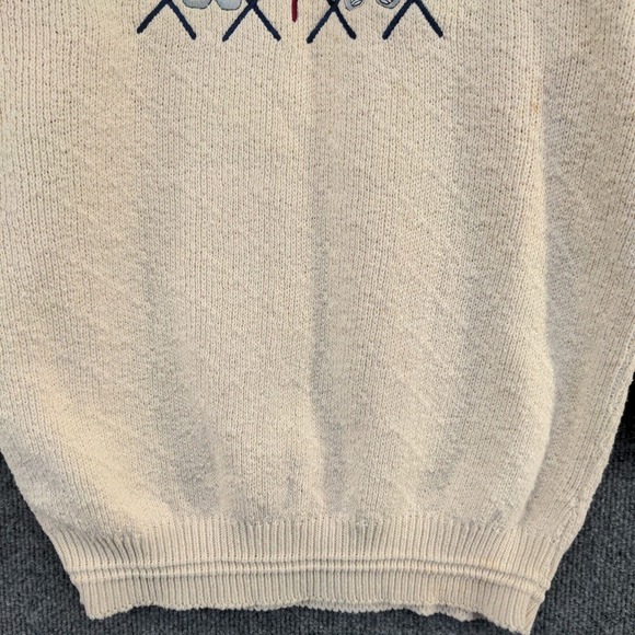Knights Bridge Men's Spell Out Golf Sweater Cream Medium Embroidered Pullover - Picture 6 of 14